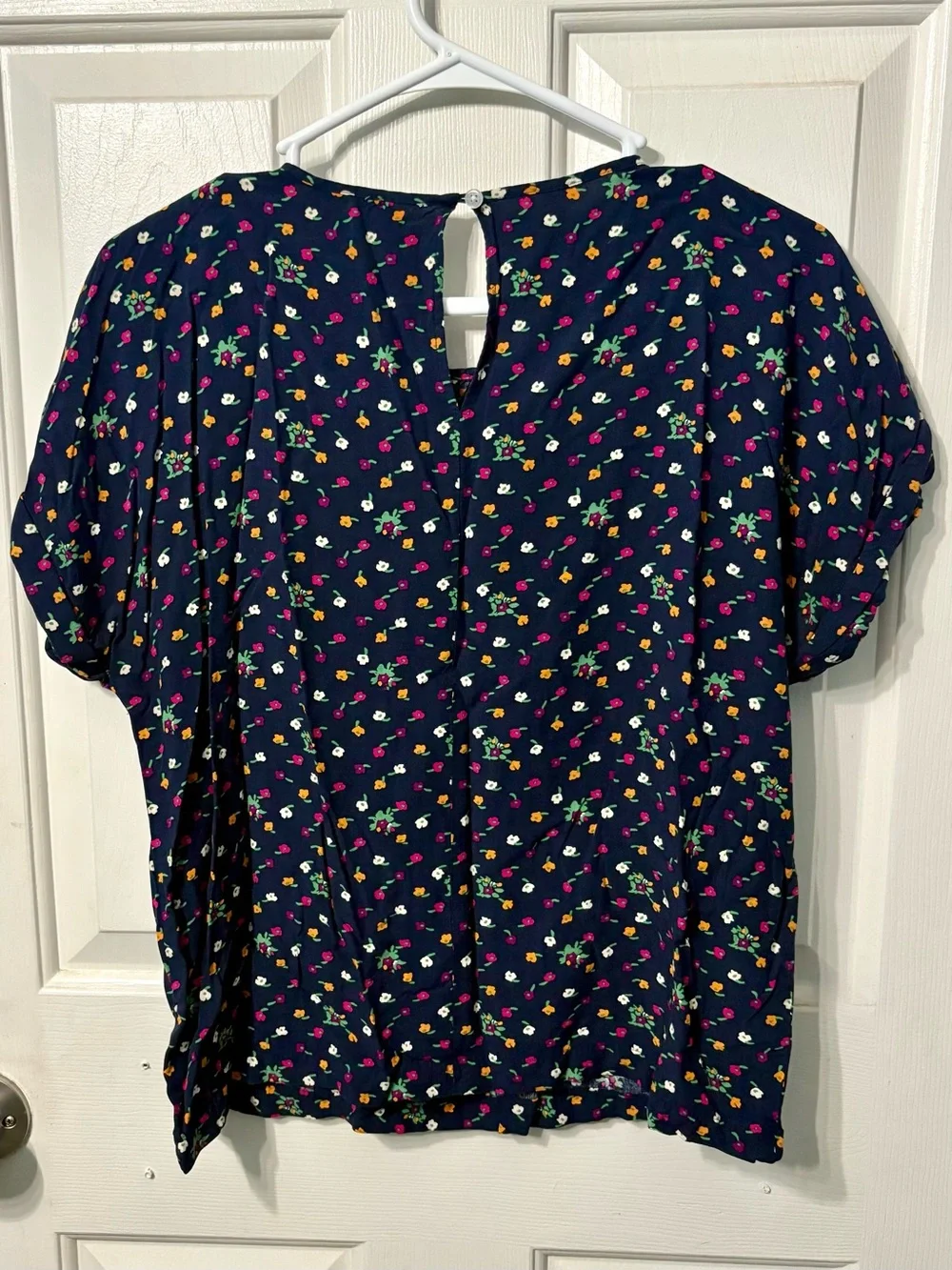 LOFT Navy Floral Puff-Sleeve Blouse